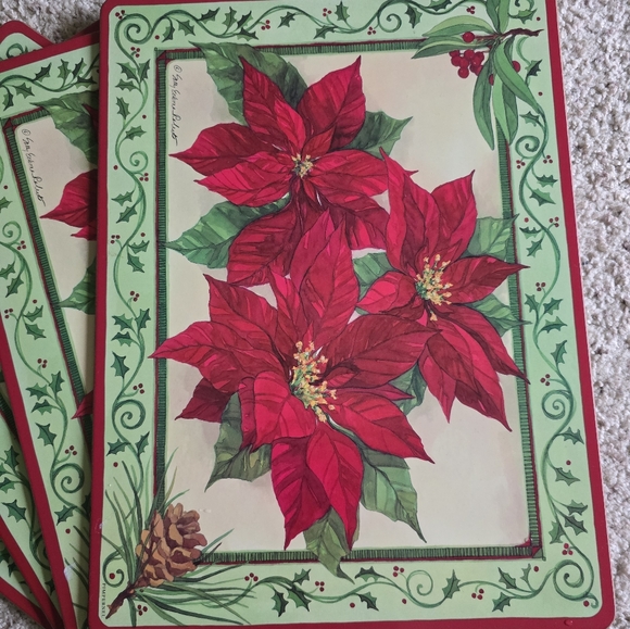 Christmas holiday poinsettia placemats, set of 4 - Picture 2 of 7